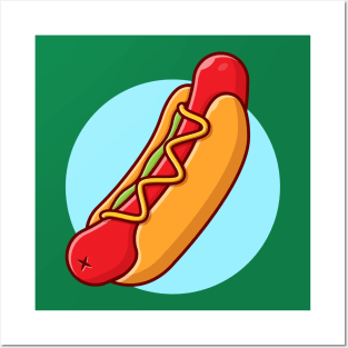 Hotdog Cartoon Vector Icon Illustration (2) Posters and Art